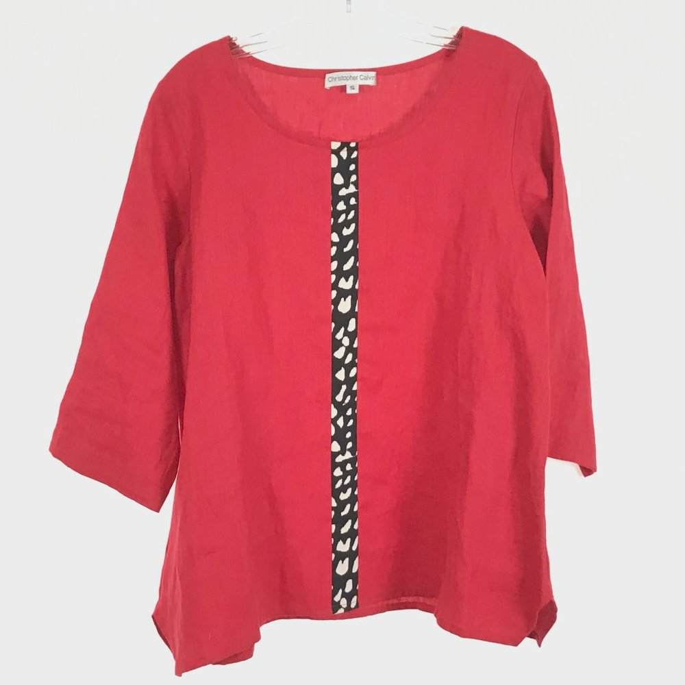 Small Christopher Calvin Abstract Stripe Linen Top